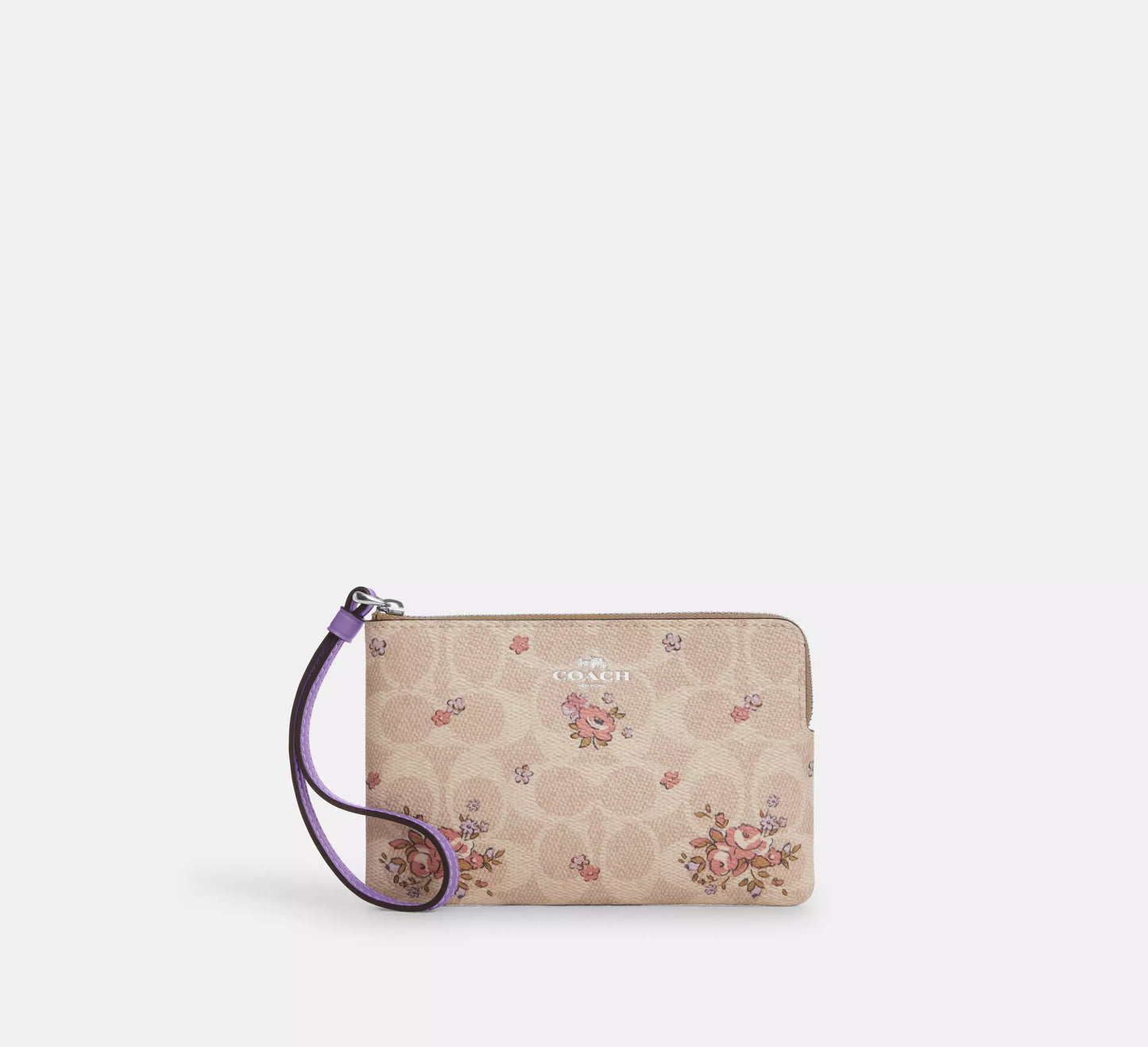 Coach Corner Zip Wristlet In Signature Canvas With Stripe