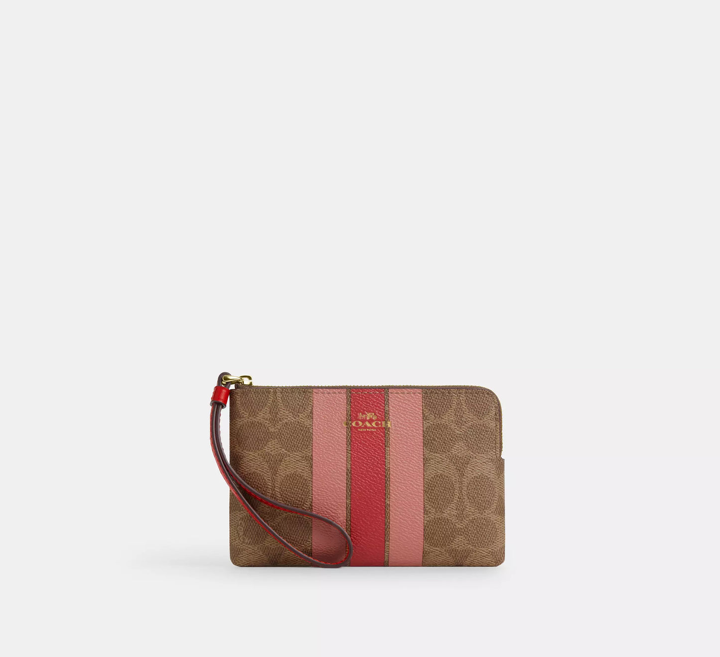 Coach Corner Zip Wristlet In Signature Canvas With Stripe