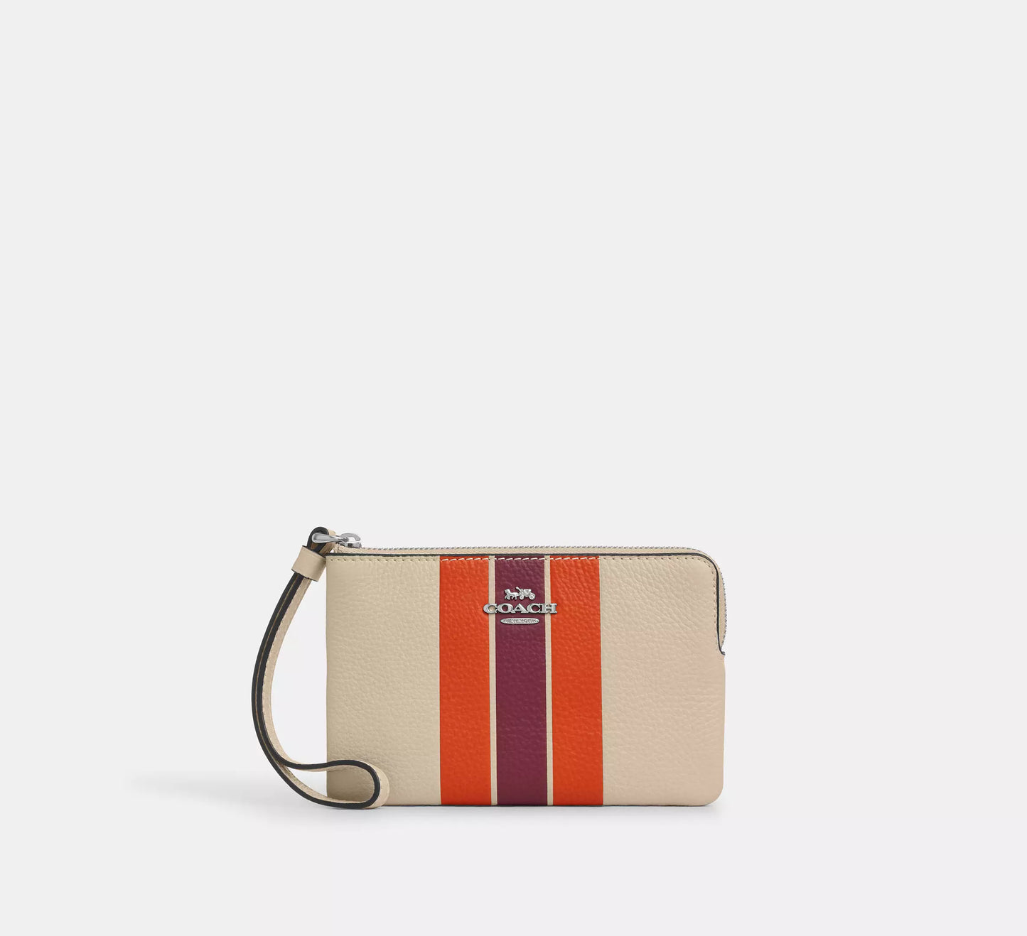 Coach Corner Zip Wristlet In Signature Canvas With Stripe